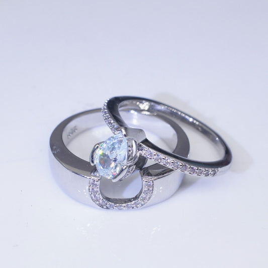 Luxury Crystal Silver Engagement Wedding Ring Set for Women DromedarShop.com Online Boutique