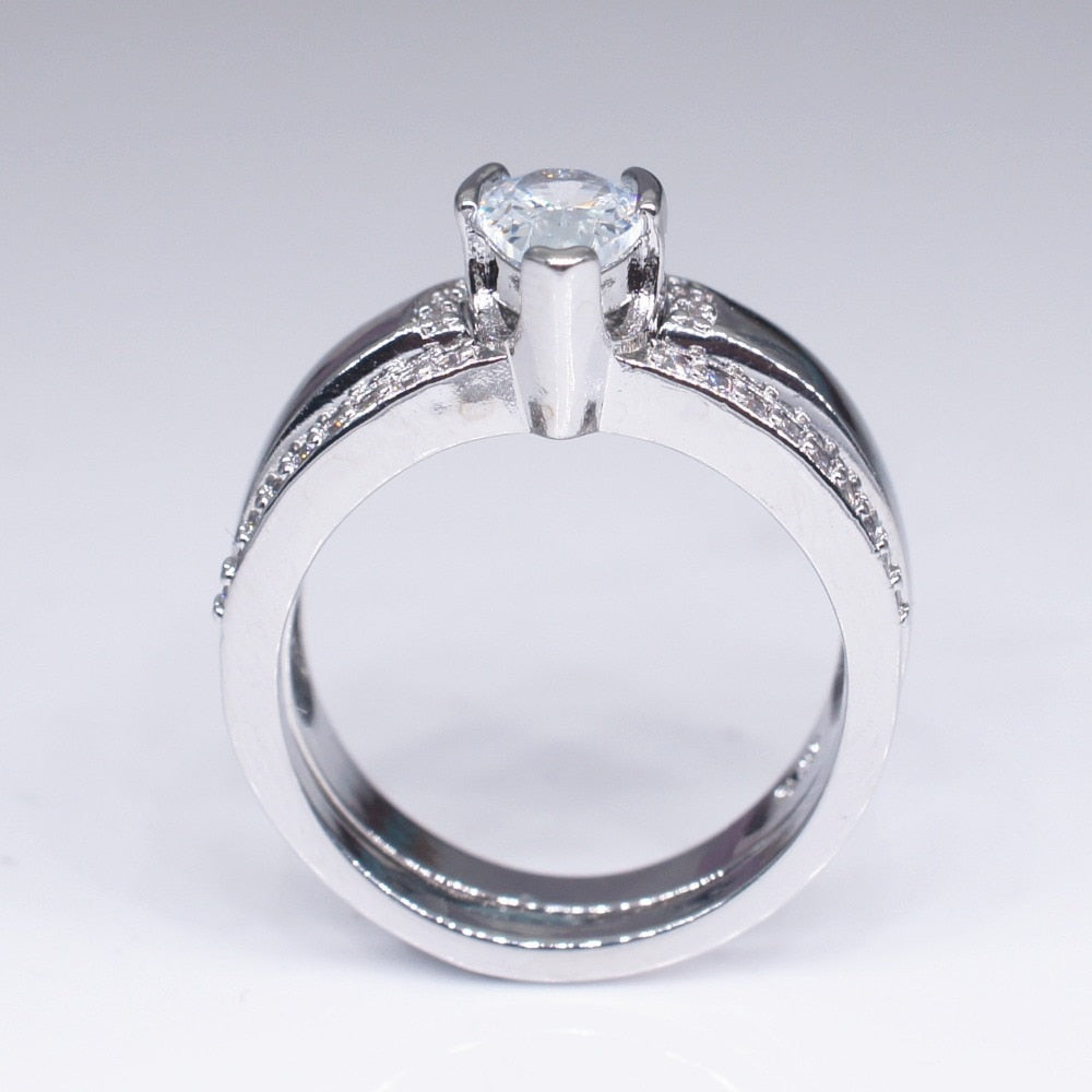 Luxury Crystal Silver Engagement Wedding Ring Set for Women DromedarShop.com Online Boutique