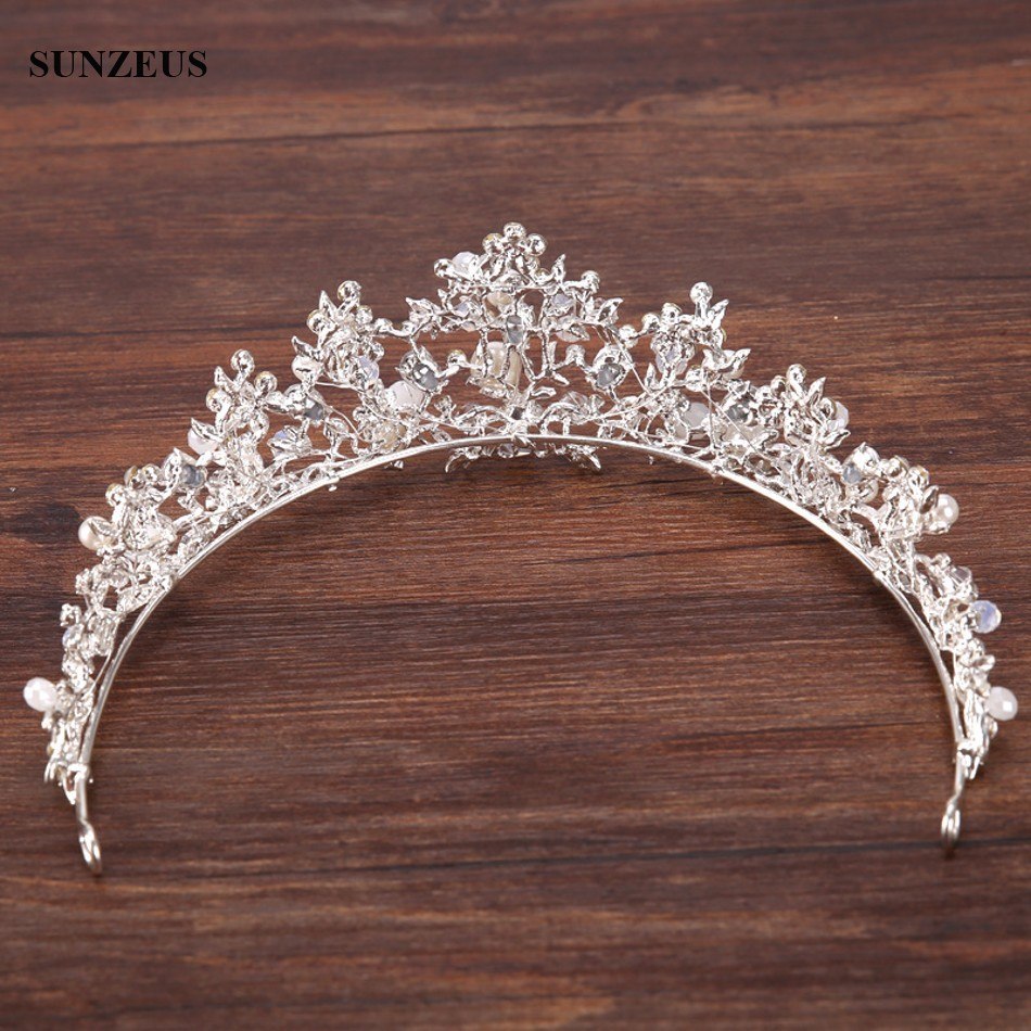 Silver Crystal Bridal Tiara With Pearls Headband Wedding Crown DromedarShop.com Online Boutique