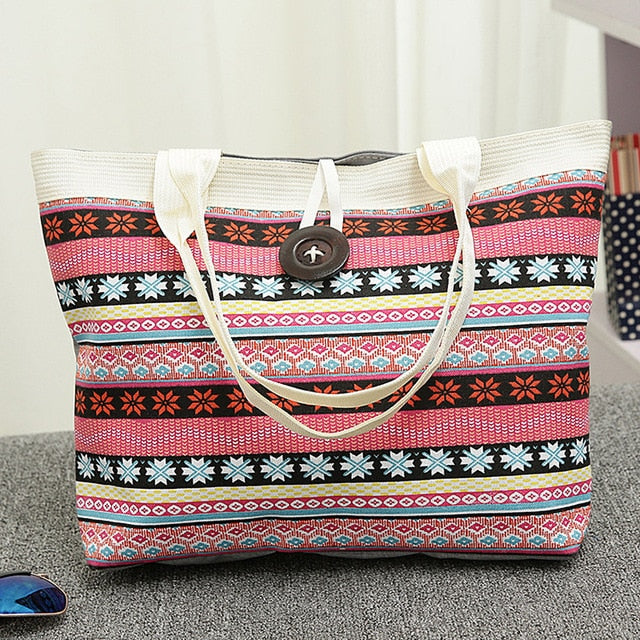 Women Handbag National Printed Canvas Beach Bags DromedarShop.com Online Boutique