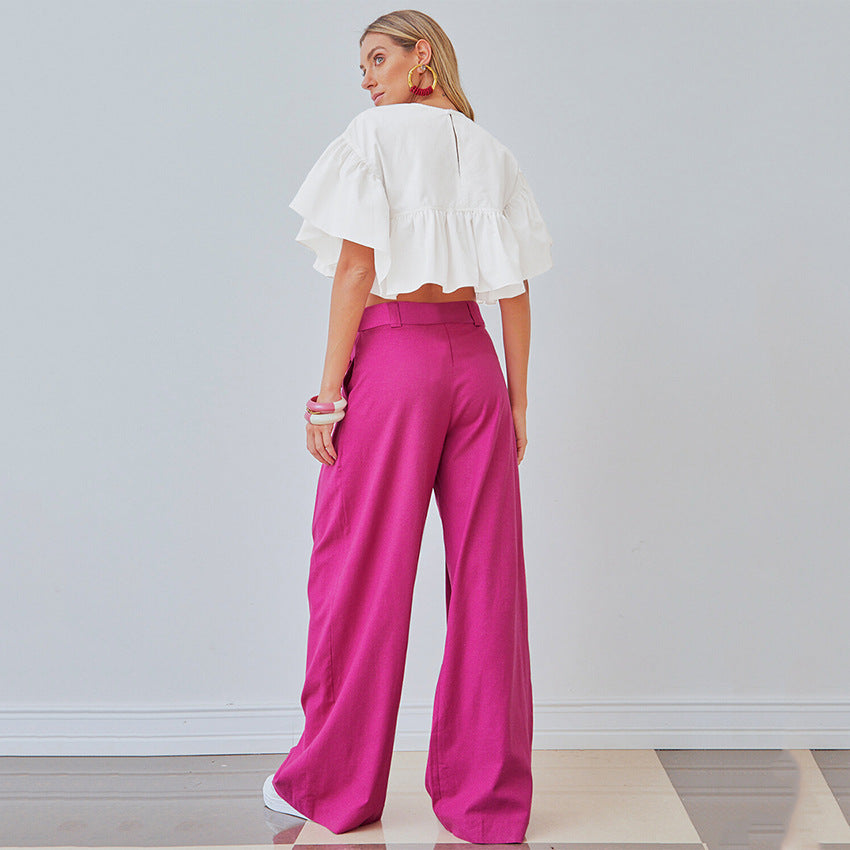 Women Fashion Rose Red Wide- Leg Pants - DromedarShop.com Online Boutique