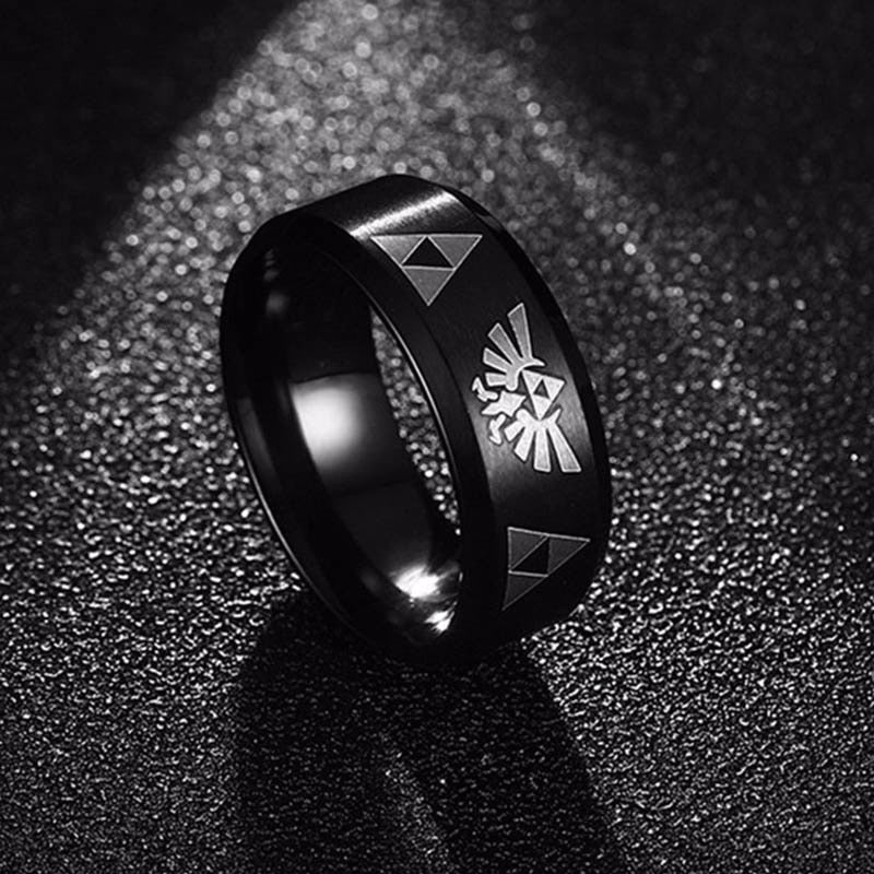 Legend Of Zelda Tri Force Black Titanium Steel Ring - DromedarShop.com Online Boutique