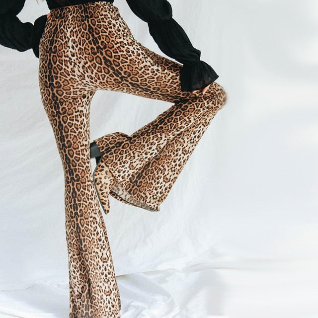 Women Winter Leopard Print Flare Pants - DromedarShop.com Online Boutique