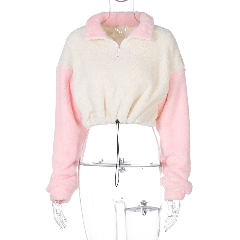 Long Sleeve Zip Up Fluffy Pullover - DromedarShop.com Online Boutique