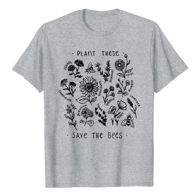 Women Plant These Save The Bees T-Shirt Cotton Wildflower Graphic Tees DromedarShop.com Online Boutique