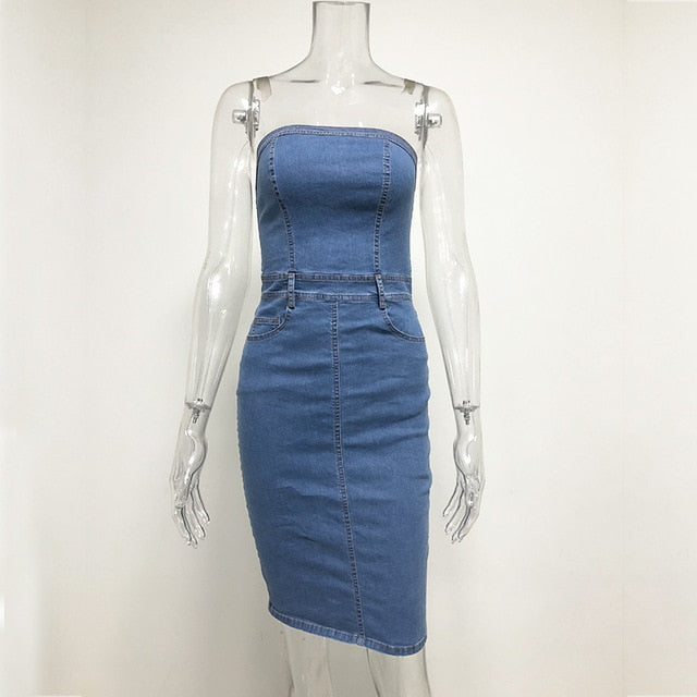 Strapless Denim Women's Dress - DromedarShop.com Online Boutique