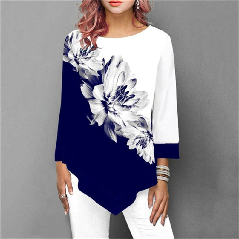 Women Elegant Floral Printing Blouse 3/4 Sleeve Casual T - Shirt DromedarShop.com Online Boutique