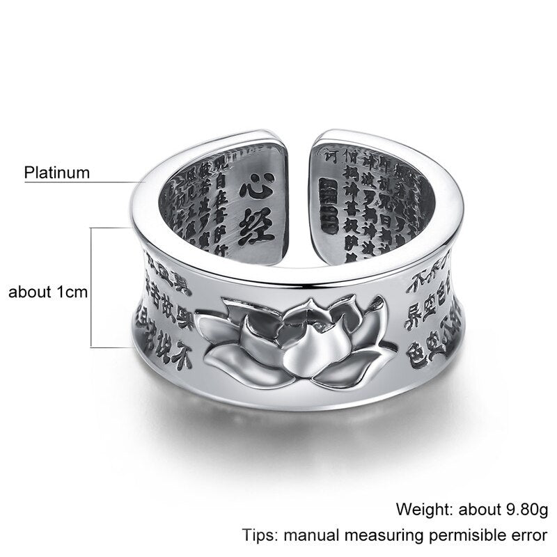 999 Pure Silver Jewelry Buddhistic Sutra Open Rings for Women DromedarShop.com Online Boutique