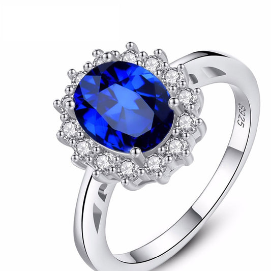 Sapphire Blue Wedding Engagement 925 Sterling Silver Ring DromedarShop.com Online Boutique