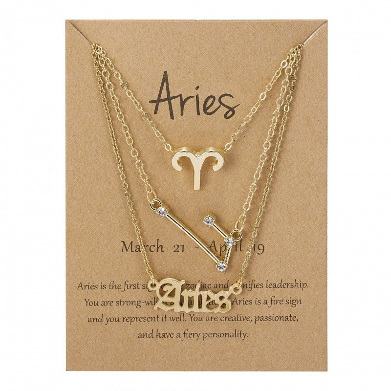 Three Necklaces with Symbols of Stars Ancient English Letters And 12 Constellations - DromedarShop.com Online Boutique
