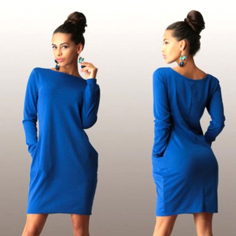 Solid Pockets Casual Loose Women's Dress - DromedarShop.com Online Boutique