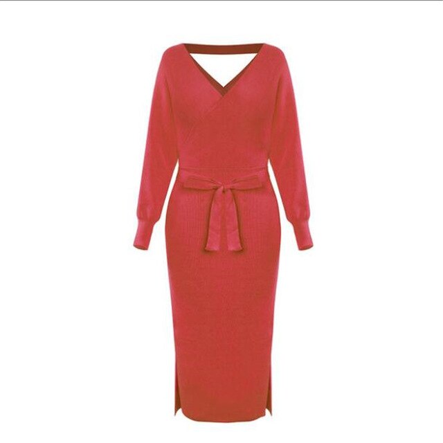 Knitted Women Long Sleeve Elegant Dress DromedarShop.com Online Boutique
