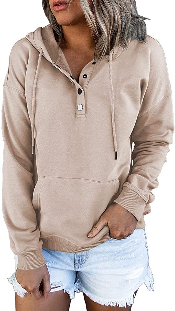Women's Long Sleeve Loose Casual Hooded Drawstring Pocket Sweater - DromedarShop.com Online Boutique