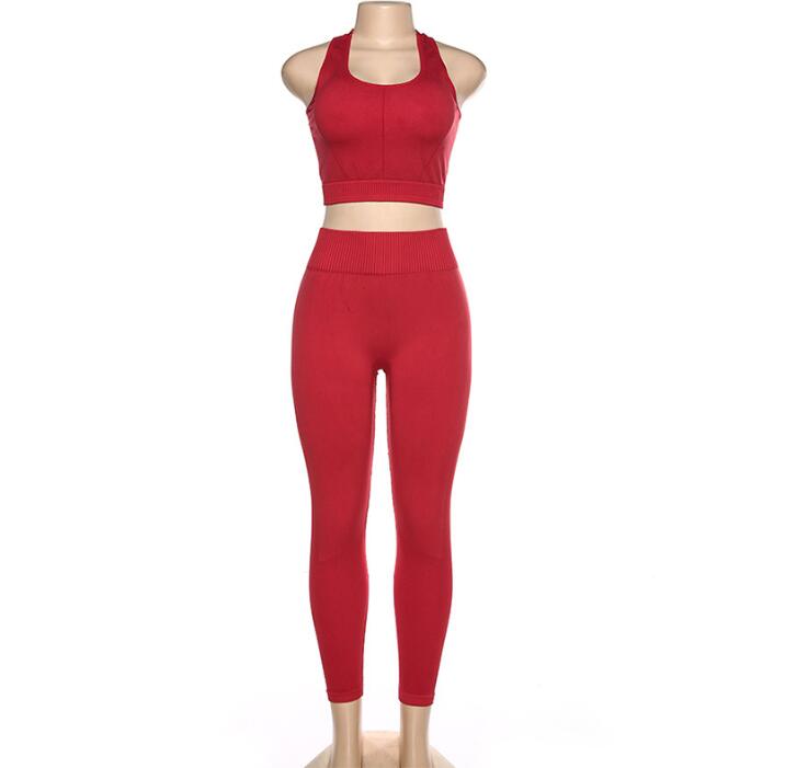 Women's Red Short Vest + High Waist Sweat Pants Two Piece Set DromedarShop.com Online Boutique