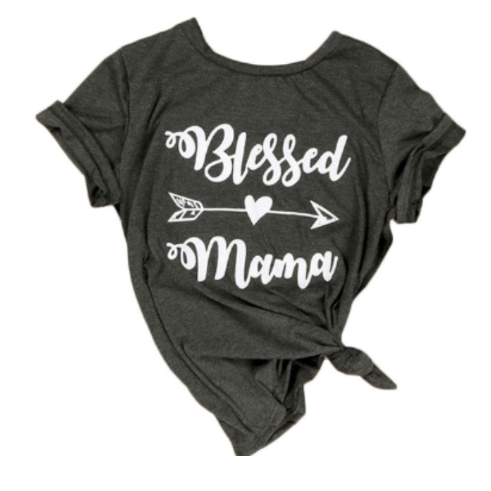 Blessed Mama Letter Printing Women T-Shirt DromedarShop.com Online Boutique