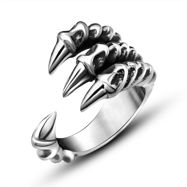 Punk Rock 316L Stainless Steel Silver Dragon Claw Ring DromedarShop.com Online Boutique