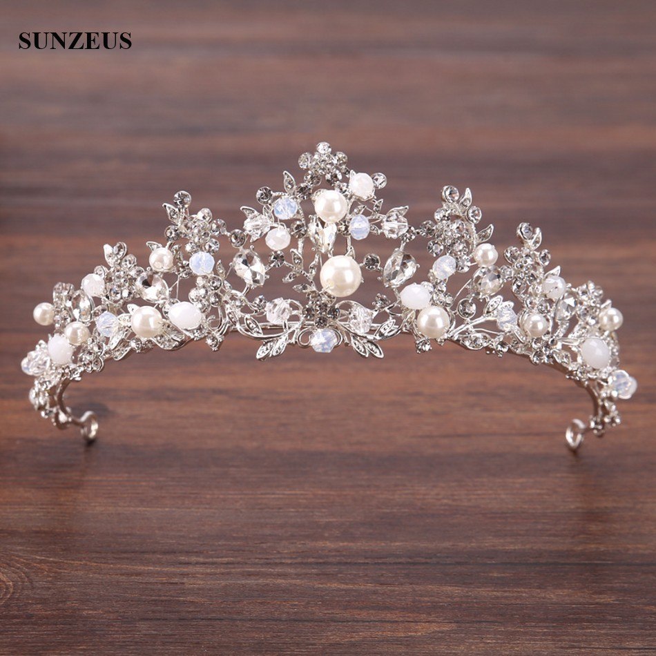 Silver Crystal Bridal Tiara With Pearls Headband Wedding Crown DromedarShop.com Online Boutique