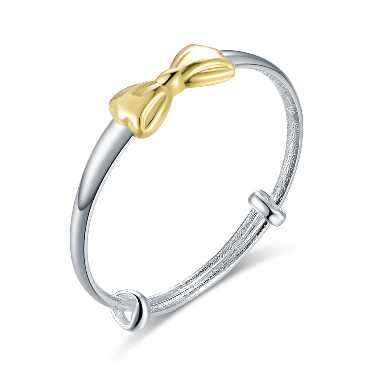 Newborn Baby 999 Silver Baby Bangle Gold Plated Ribbon XFB8088 - DromedarShop.com Online Boutique