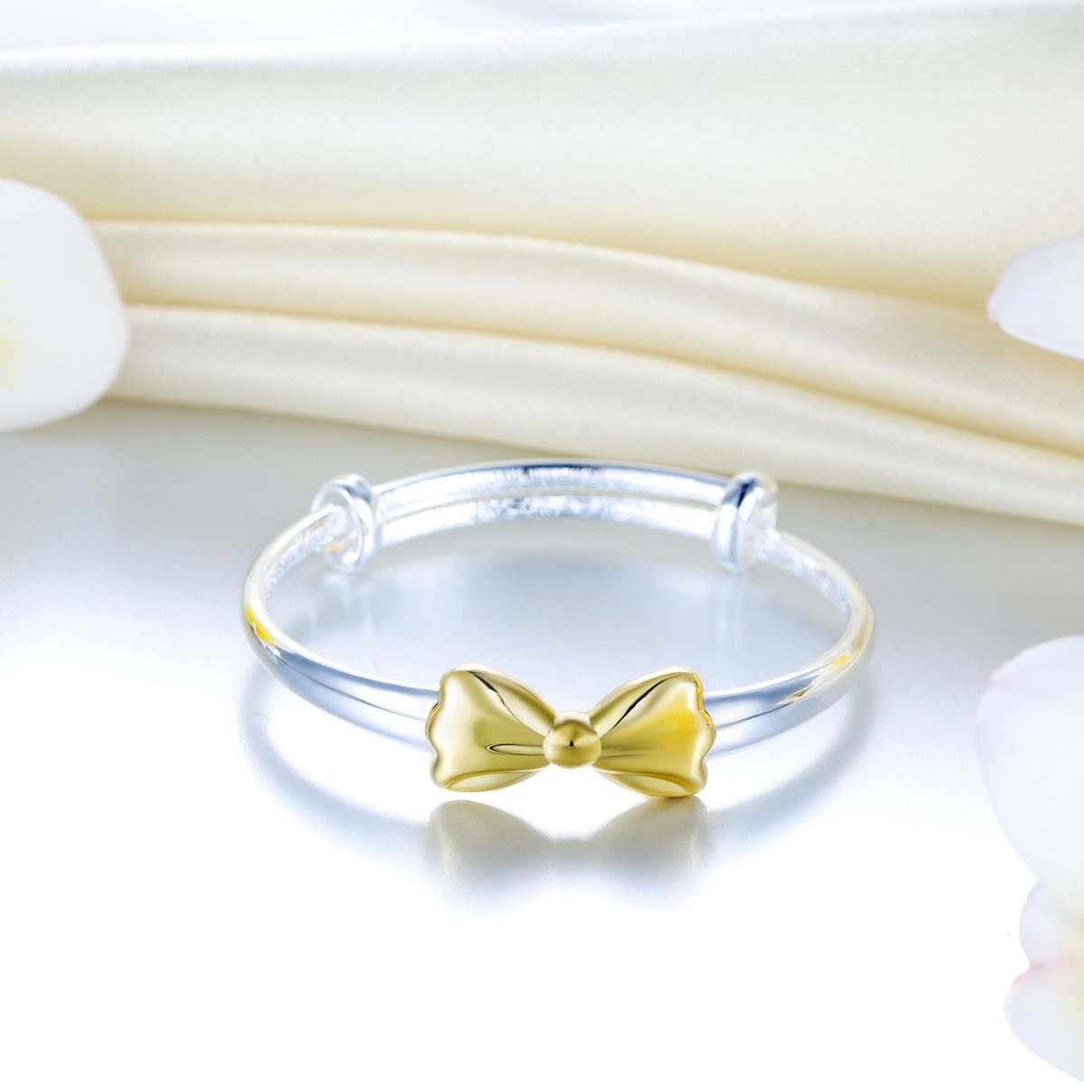 Newborn Baby 999 Silver Baby Bangle Gold Plated Ribbon XFB8088 - DromedarShop.com Online Boutique