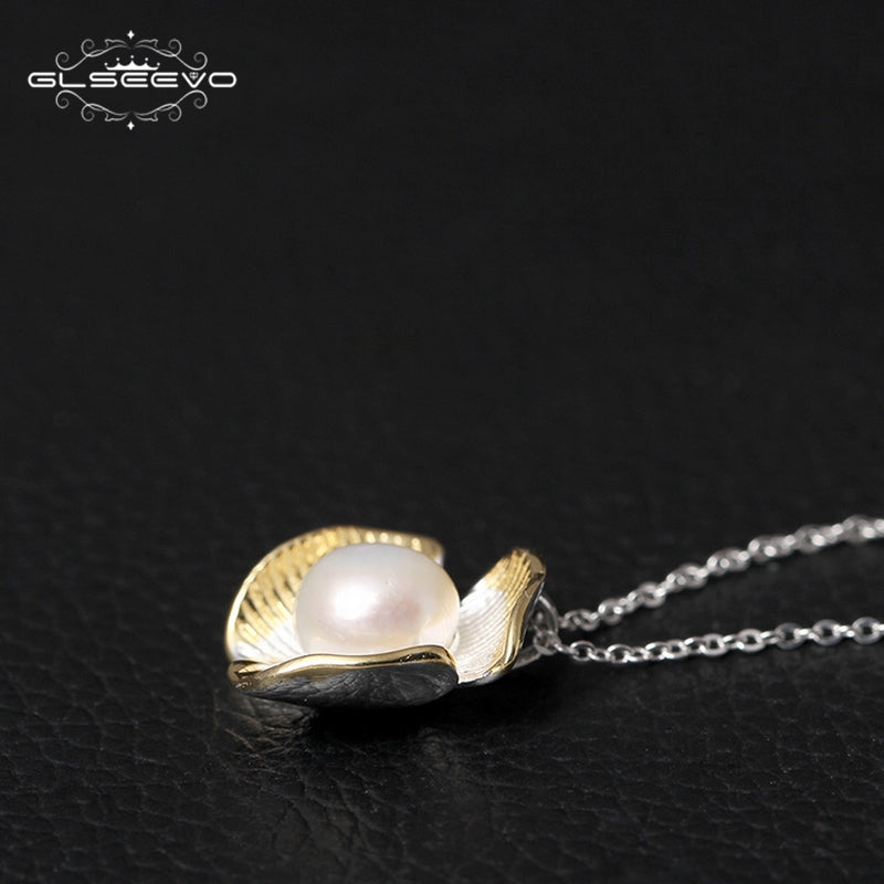 925 Sterling Silver Natural White Pearl Pendant Necklace DromedarShop.com Online Boutique