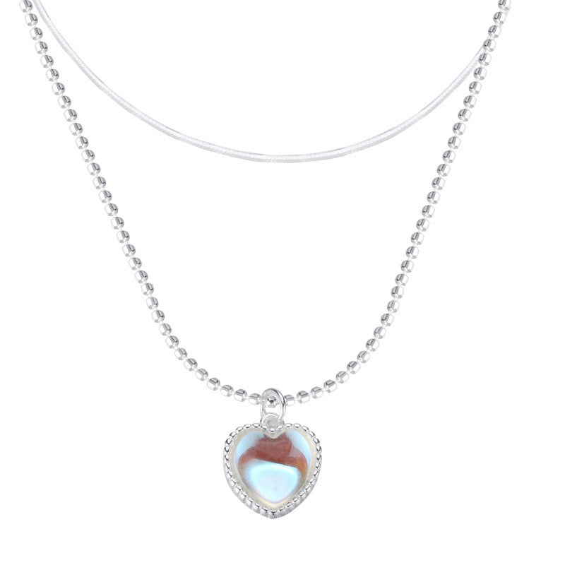 Moonstone Gradient Gemstone Heart-Shaped Collarbone Pendant and Necklace - DromedarShop.com Online Boutique