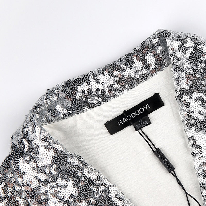 Women Elegant Silver Long Sleeve Cardigan Jackets DromedarShop.com Online Boutique