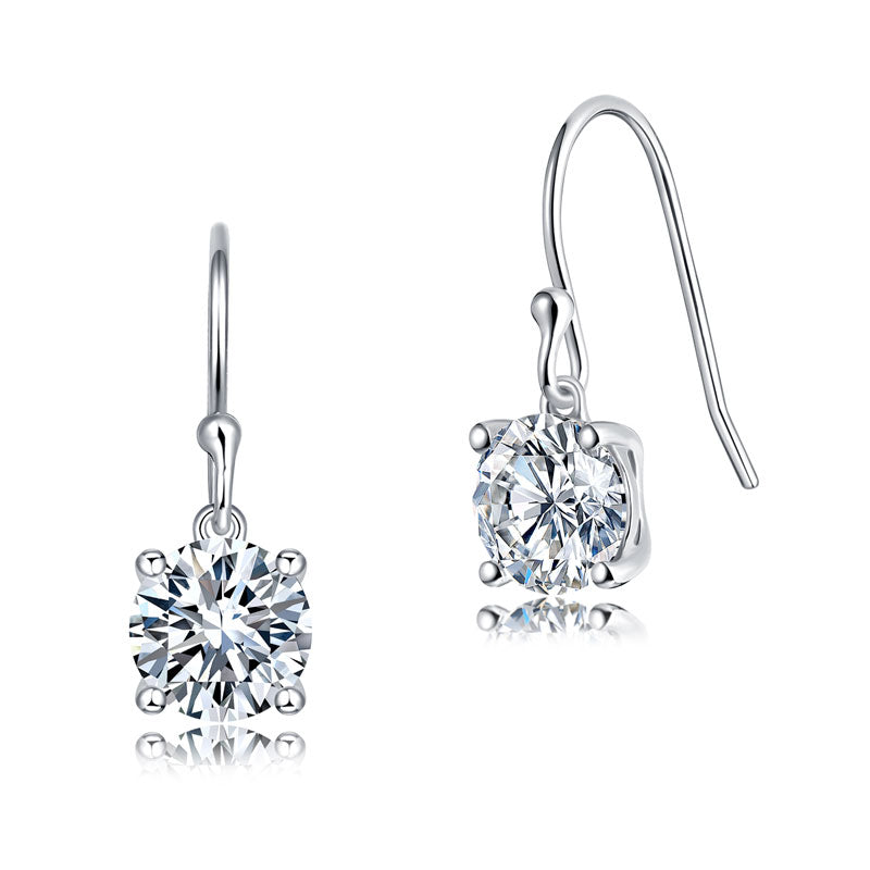 1 Carat Moissanite Diamond Hook Drop Earrings 925 Sterling Silver MFE8209 DromedarShop.com Online Boutique