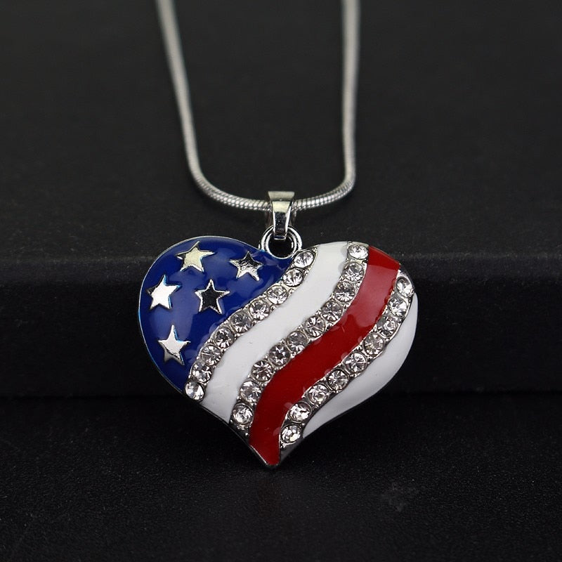 Fashion Jewelry High Quality American Flag Heart & Star Necklace DromedarShop.com Online Boutique