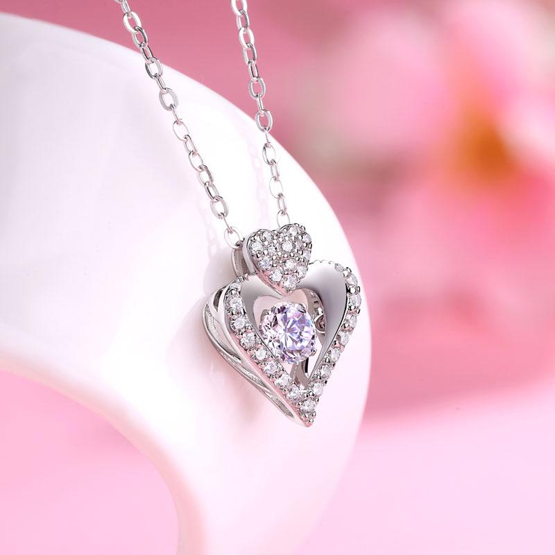 0.5 Carat Moissanite Diamond Dancing Stone Heart Necklace 925 Sterling Silver MFN8146 - DromedarShop.com Online Boutique