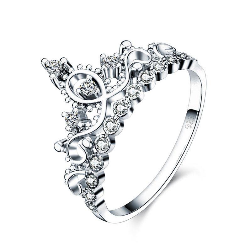 Solid 925 Sterling Silver Ring Crown Shape Created Diamond for Lady Trendy Stylish XFR8275 - DromedarShop.com Online Boutique