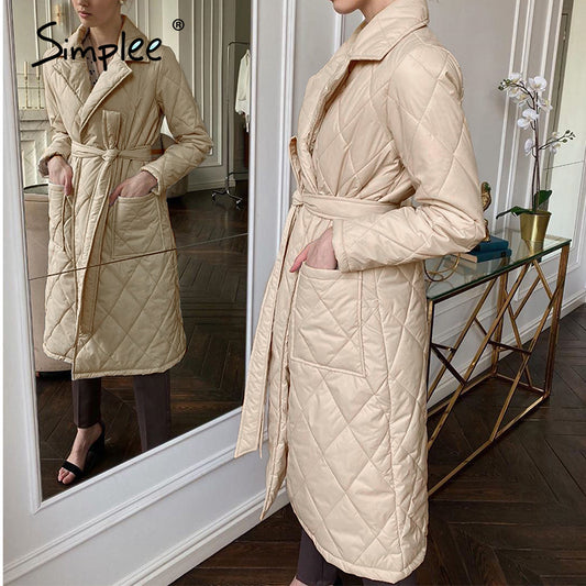 Women Long straight winter coat with rhombus pattern DromedarShop.com Online Boutique