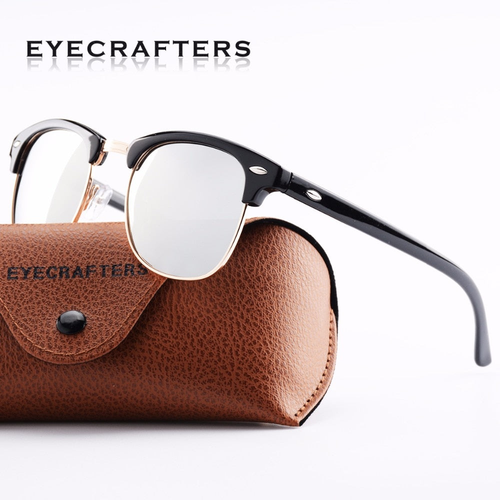 Classic Half Frame Horned Semi-Rimless Unisex Sunglasses DromedarShop.com Online Boutique