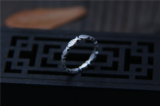 Real S 999 Silver Fine Jewelry for Women Handmade Engraved Fishes Finger Rings DromedarShop.com Online Boutique