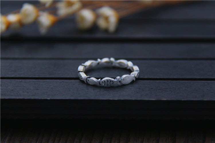 Real S 999 Silver Fine Jewelry for Women Handmade Engraved Fishes Finger Rings DromedarShop.com Online Boutique