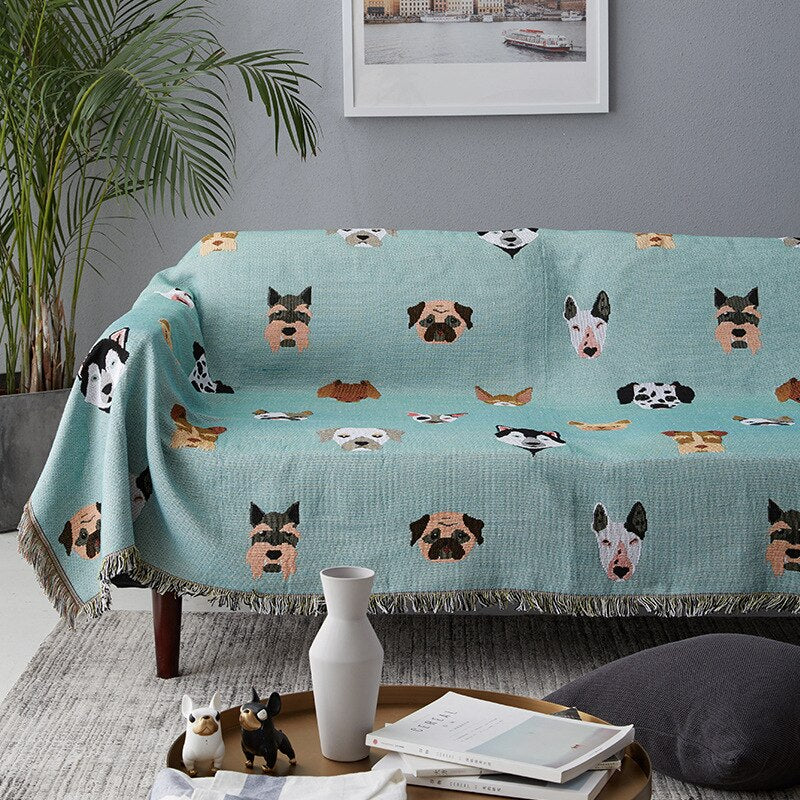 Cute Dog Print Multifunction Knitted Universal Blanket DromedarShop.com Online Boutique