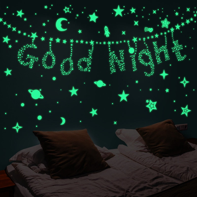 Creative DIY 3D Starry Sky Moon and Stars Fluorescent Ceiling Wall Decor Sticker DromedarShop.com Online Boutique