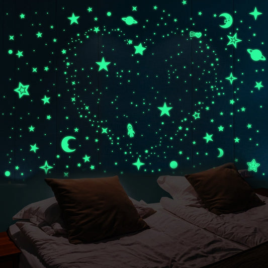 Creative DIY 3D Starry Sky Moon and Stars Fluorescent Ceiling Wall Decor Sticker DromedarShop.com Online Boutique