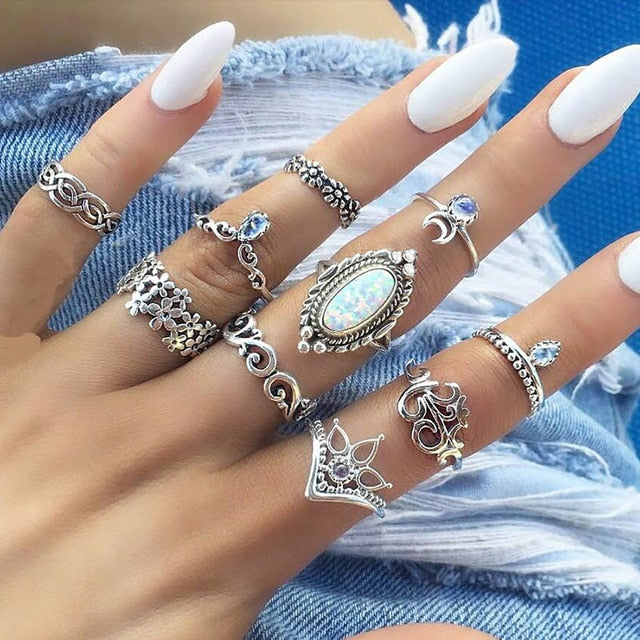 7 Style Vintage Knuckle Rings for Women Boho Geometric Flower Crystal Ring Set Bohemian Midi Finger Jewelry Bague Femme - DromedarShop.com Online Boutique