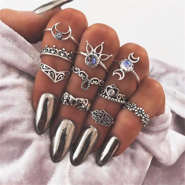 7 Style Vintage Knuckle Rings for Women Boho Geometric Flower Crystal Ring Set Bohemian Midi Finger Jewelry Bague Femme - DromedarShop.com Online Boutique