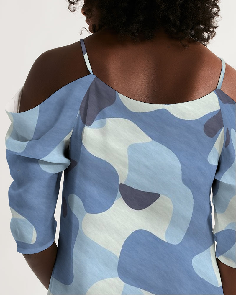Blue Maniac Camouflage Women's Open Shoulder A-Line Dress DromedarShop.com Online Boutique