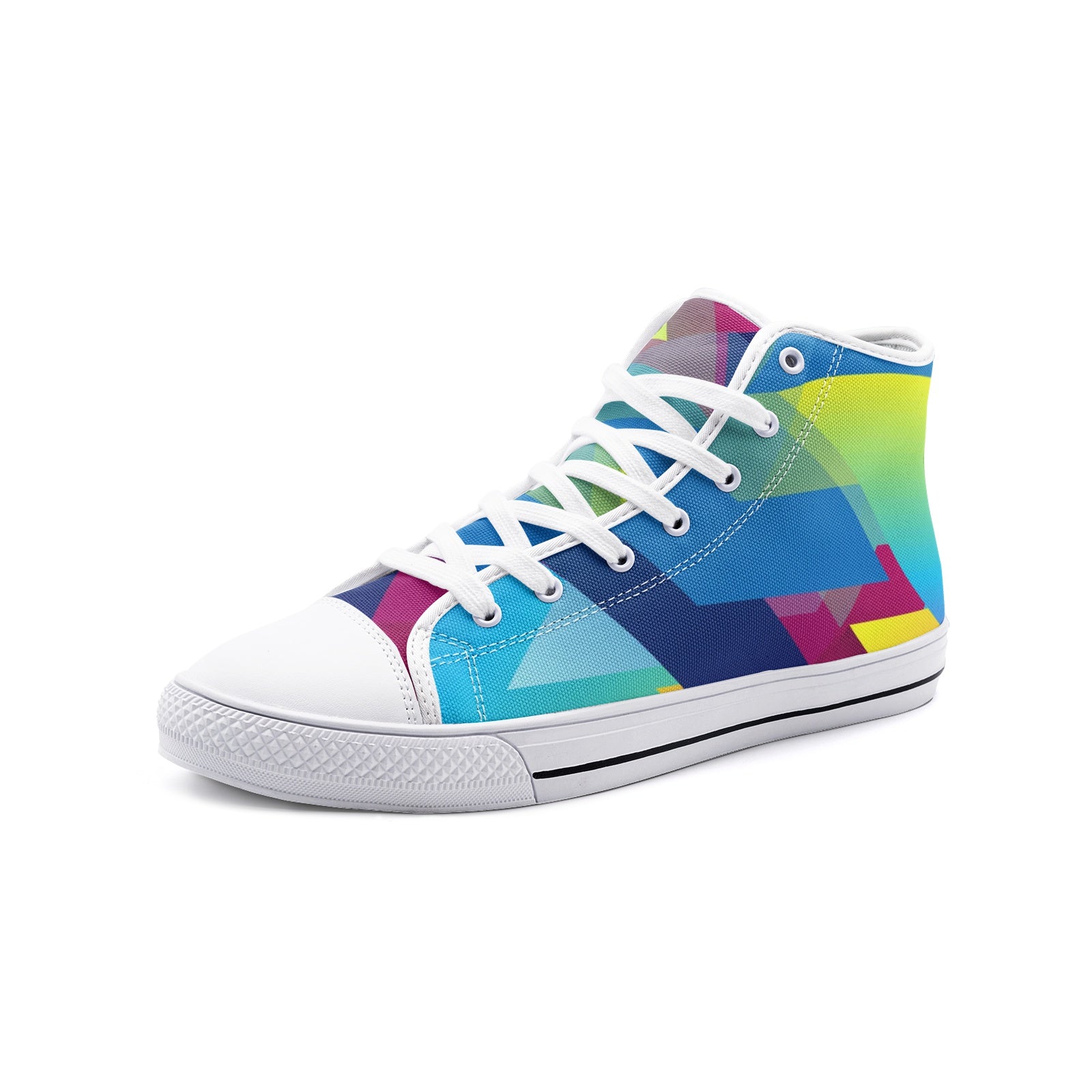 Abstract Colorful Triangles Unisex High-Top Canvas Shoes DromedarShop.com Online Boutique