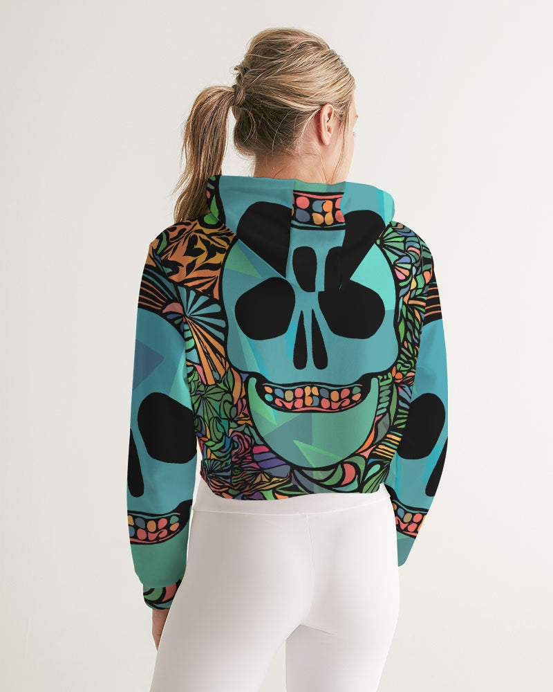 Aztec-Inka Collection Mexican Colorful Skull Women's Cropped Hoodie DromedarShop.com Online Boutique