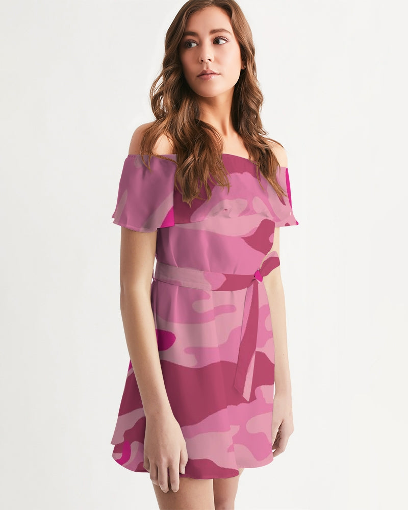 Pink  3 Color Camouflage Women's Off-Shoulder Dress DromedarShop.com Online Boutique
