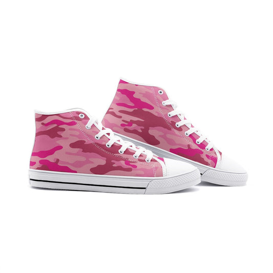 Pink_Camouflage_29 Unisex High-Top Canvas Shoes DromedarShop.com Online Boutique