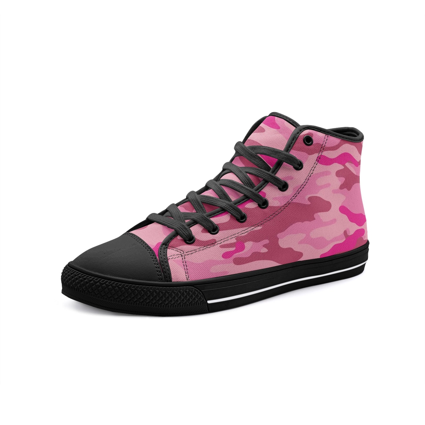 Pink_Camouflage_29 Unisex High-Top Canvas Shoes DromedarShop.com Online Boutique