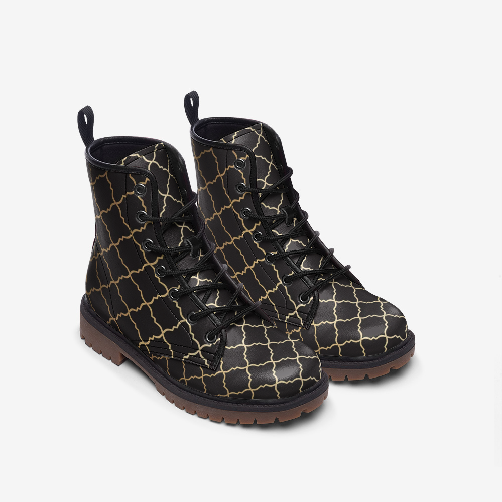 Black & Gold East Pattern Casual Leather Lightweight Unisex Boots DromedarShop.com Online Boutique