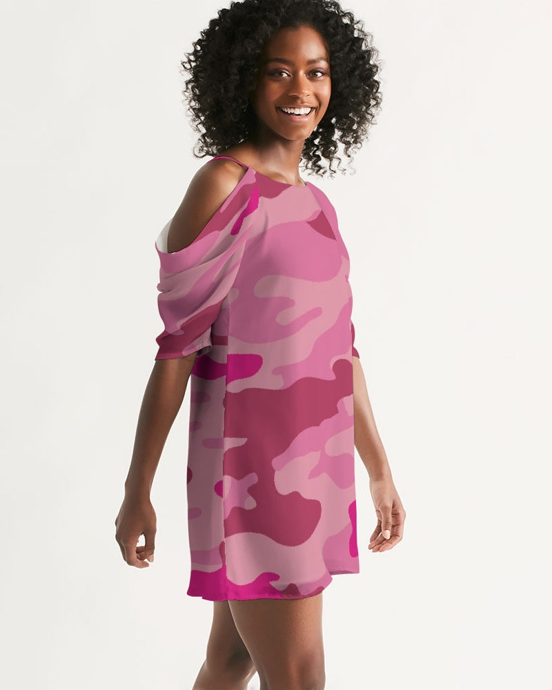 Pink  3 Color Camouflage Women's Open Shoulder A-Line Dress DromedarShop.com Online Boutique
