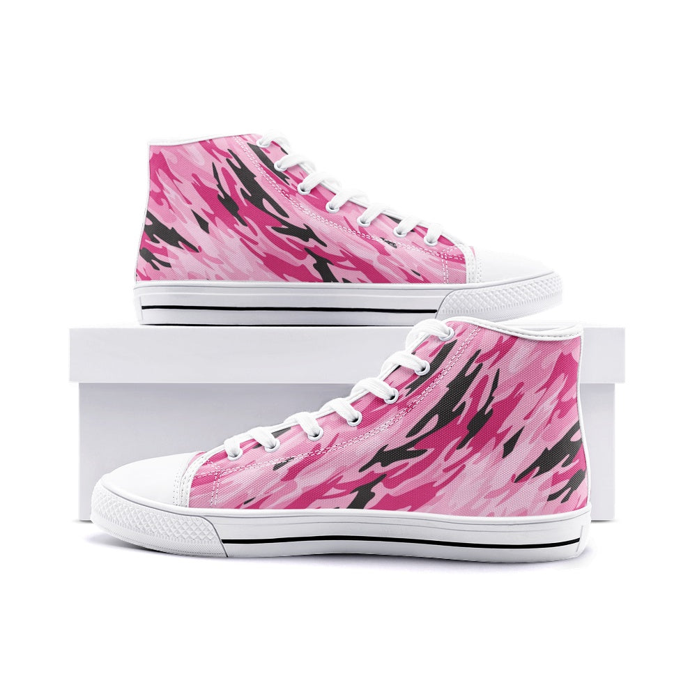Pink-Black Camouflage Unisex High-Top Canvas Shoes DromedarShop.com Online Boutique