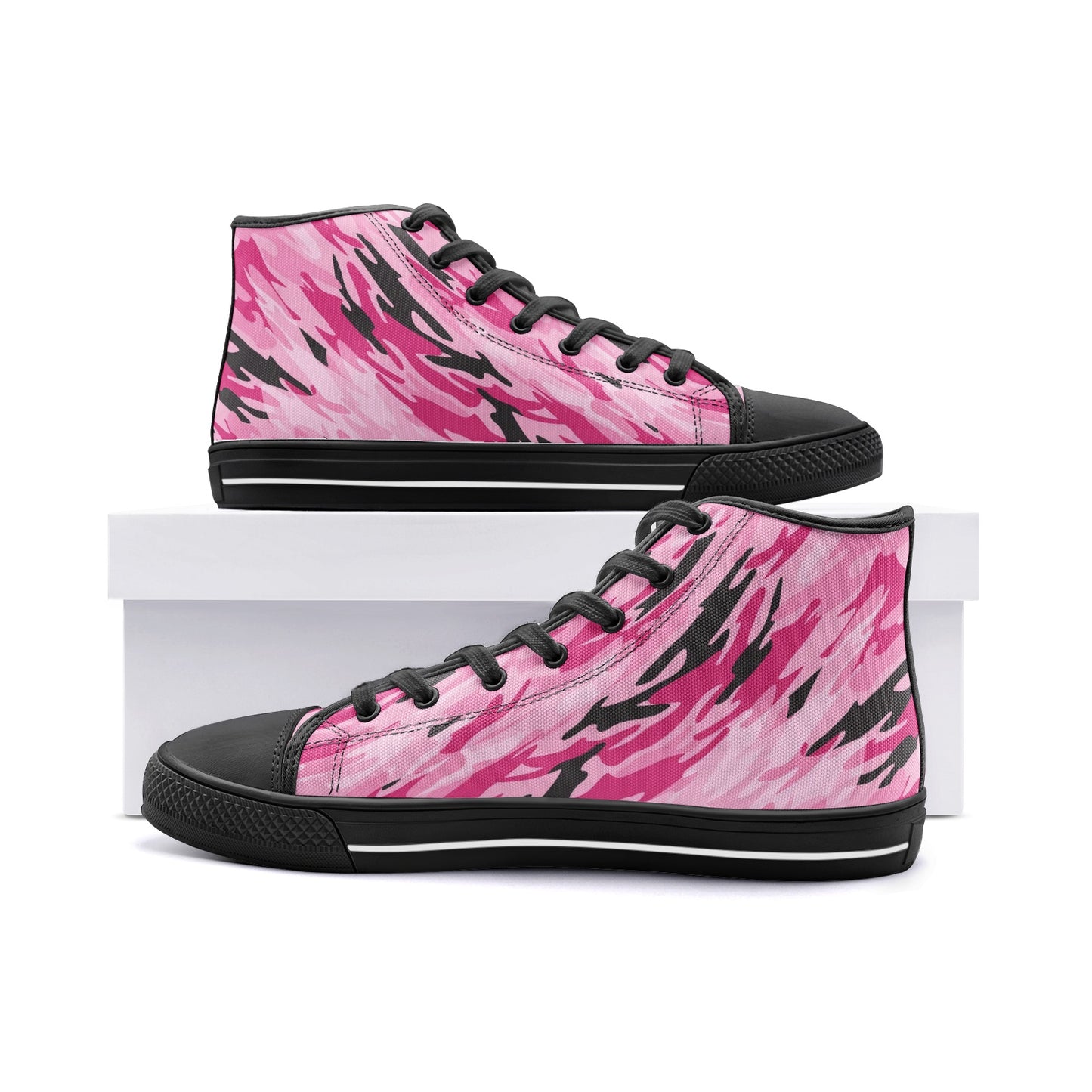 Pink-Black Camouflage Unisex High-Top Canvas Shoes DromedarShop.com Online Boutique