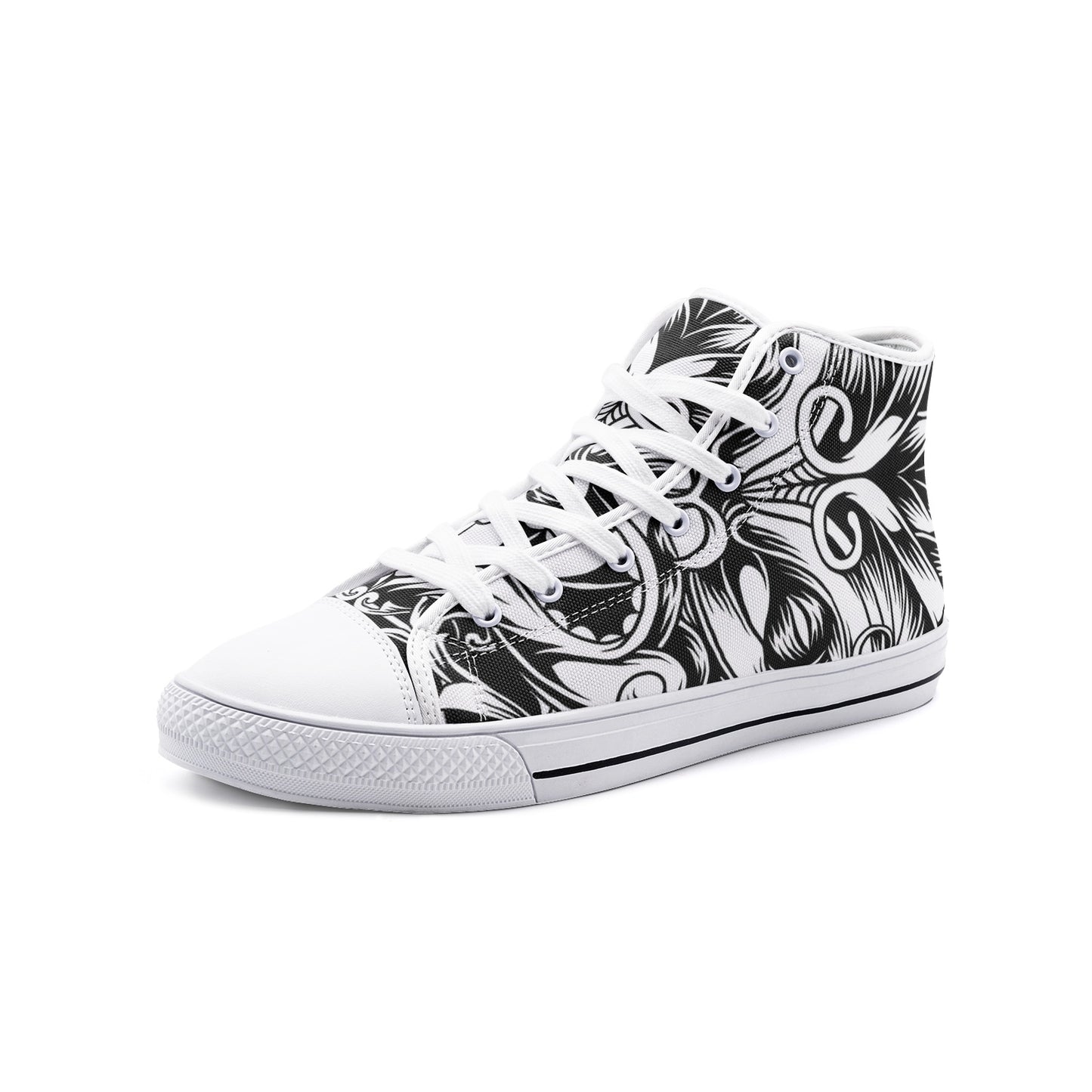Maori Black & White  Unisex High-Top Canvas Shoes DromedarShop.com Online Boutique